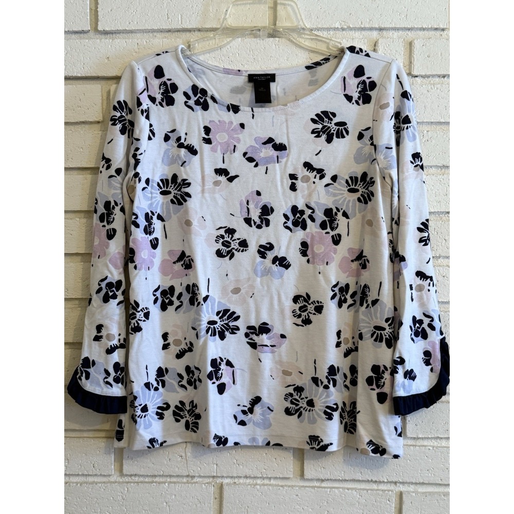 Ann Taylor Factory Floral Print Top Womens Size Medium‎ 3/4 Sleeve Blouse